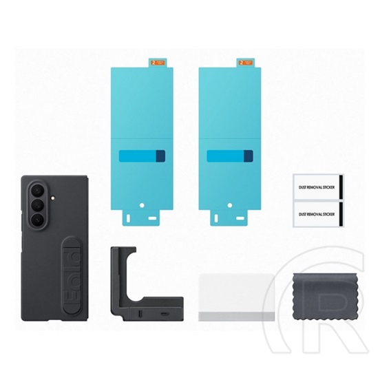 Samsung Galaxy Z Fold7 (SM-F966) szilikon telefonvédő (matt, kitámasztó + képernyővédő fólia) fekete