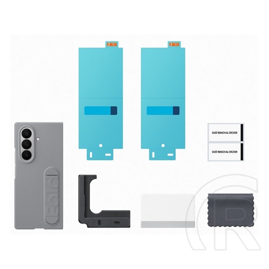 Samsung Galaxy Z Fold7 (SM-F966) szilikon telefonvédő (matt, kitámasztó + képernyővédő fólia) szürke
