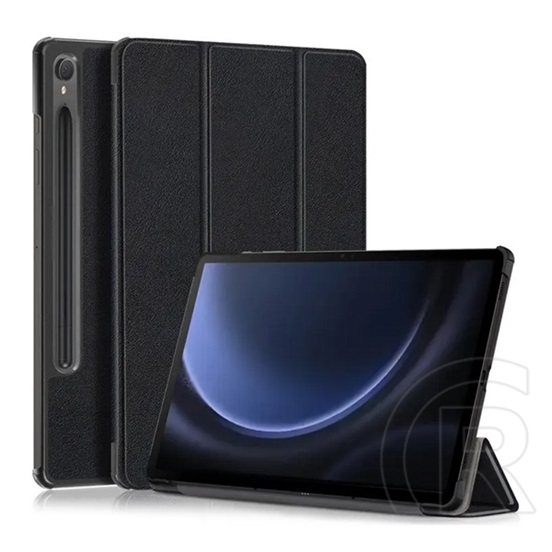 Samsung Galaxy tab S9 FE tok álló, bőr hatású (aktív FLIP, oldalra nyíló, TRIFOLD, asztali tartó, ceruza tartó) FEKETE