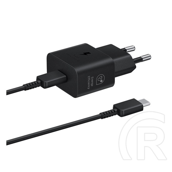 Samsung hálózati töltő (USB-C aljzat, 25W, USB-C kábellel, fekete)