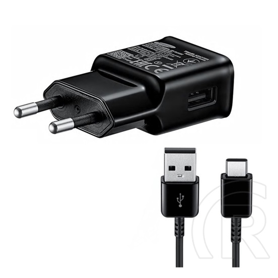 Samsung hálózati töltő (USB-A aljzat, 15W, USB-C kábellel, fekete)