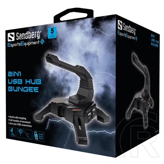 Sandberg 2-in-1 USB Hub Bungee (4x USB2.0, egérkábel-rendező, fekete)