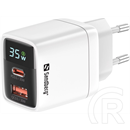 Sandberg 2 in 1 hálózati töltő 35W (1x USB-C PD max 35W, 1x USB-A QC 3.0, GaN III, túláram- és rövidzárvédelem)