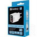 Sandberg 2 in 1 hálózati töltő 35W (1x USB-C PD max 35W, 1x USB-A QC 3.0, GaN III, túláram- és rövidzárvédelem)