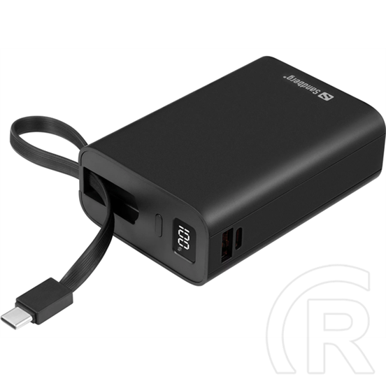 Sandberg Connect 20000 külső akkumulátor (20 000 mAh, 77Wh, PD 20W, USB-C és USB-A kimenetek, LCD kijelző, USB-C kábel 1