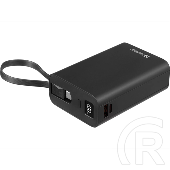 Sandberg Connect 20000 külső akkumulátor (20 000 mAh, 77Wh, PD 20W, USB-C és USB-A kimenetek, LCD kijelző, USB-C kábel 1
