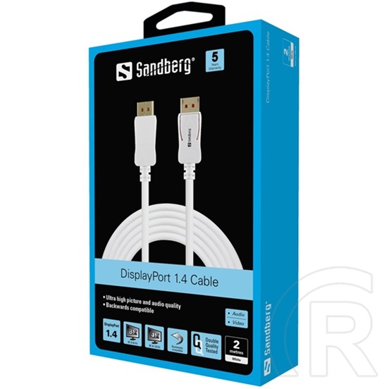 Sandberg DisplayPort kábel (1.4, 8K/60Hz, fehér, 2 m)