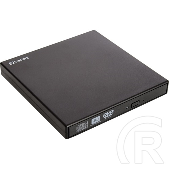 Sandberg Külső DVD-író (USB 2.0, USB B csatl., táp, írás: CD24x/DVD8x, olvasás: CD/DVD24x, mini+standard lemezek)