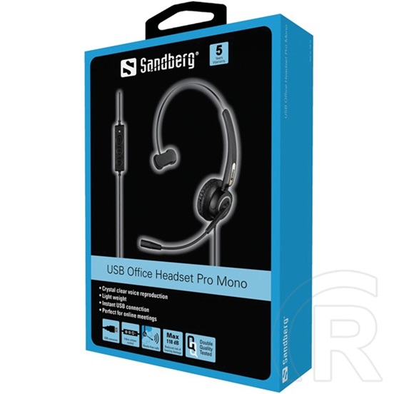 Sandberg Office Headset Pro Mono mikrofonos fejhallgató USB (USB A, vezetékes, fekete)