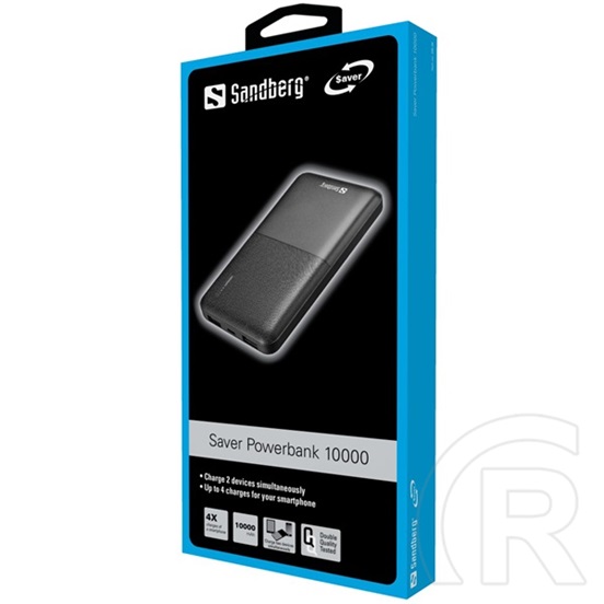 Sandberg Saver Powerbank 10000 hordozható akkumulátor (10000 mAh, Li-polimer, USB-C bemenet 5V/2A, USB-A kimenet 5V/2.4A