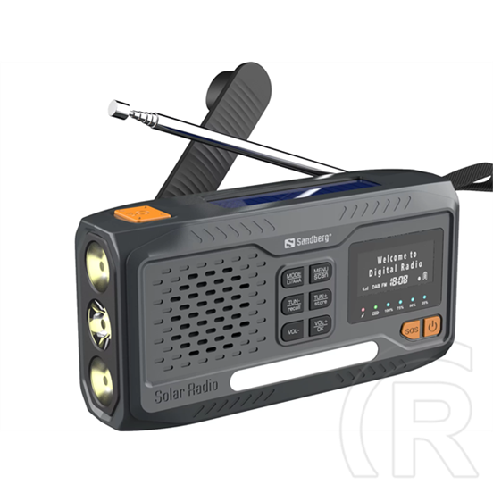 Sandberg Survivor All-in-1 rádió bluetooth (v5.0, 4500mah belső akku, 3w hangszóró, DAB+/FM, napelemes, kézi dinamó)