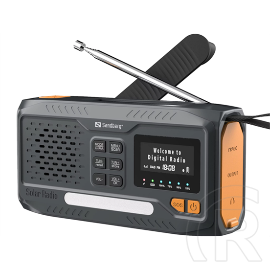 Sandberg Survivor All-in-1 rádió bluetooth (v5.0, 4500mah belső akku, 3w hangszóró, DAB+/FM, napelemes, kézi dinamó)