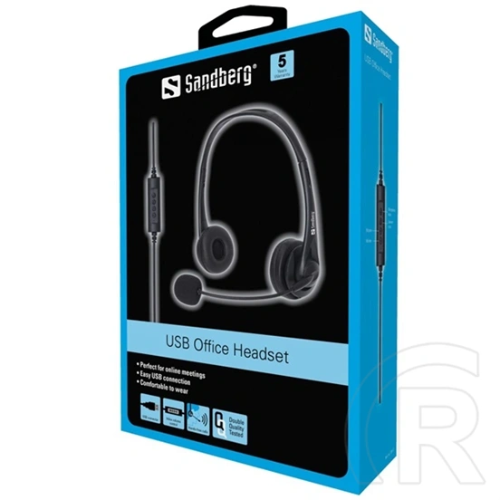 Sandberg USB headset sztereo (vezetékes, mikrofon, USB A csatlakozó, fekete)