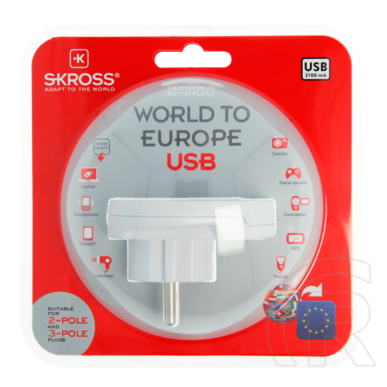 Skross Country World to Europe USB földelt adapter