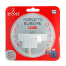 Skross Country World to Europe USB földelt adapter