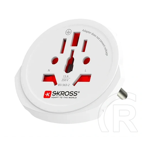 Skross pro utazó adapter (250v/6.3a, it, us, uk, ch aus/ch, br, jp - eu2 pin, földelt) fehér