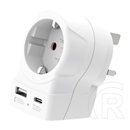 Skross utazó töltő usb+type-c aljzat (250v/2.5a, 20w, gyorstöltő, eu2 pin - uk, földelt) fehér