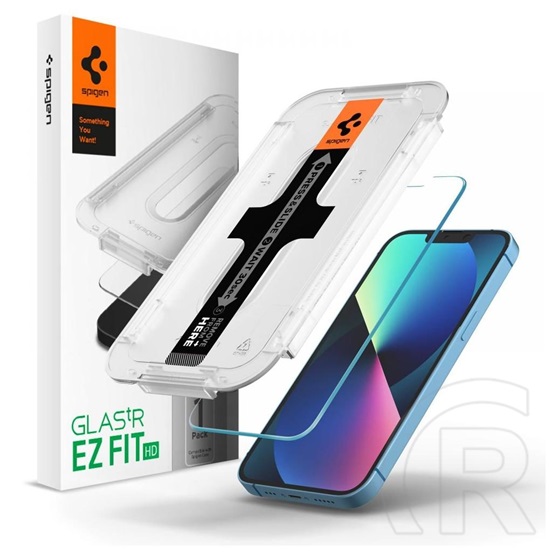 SpigenApple iPhone 13 ez fit hd képernyővédő üveg (2.5d, tokbarát, ultravékony, 0.2mm, 9h + segédkeret) átlátszó