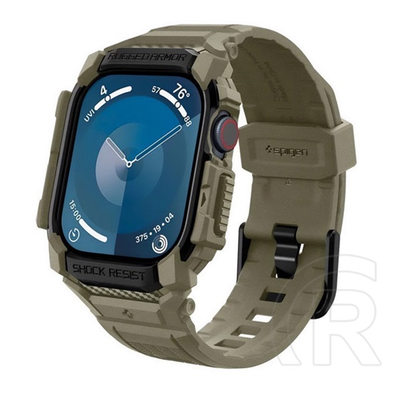 Spigen Apple Watch Series 10 46mm rugged armor pro pótszíj (egyedi méret, szilikon, ütésálló + szilikon keret) sötétzöld