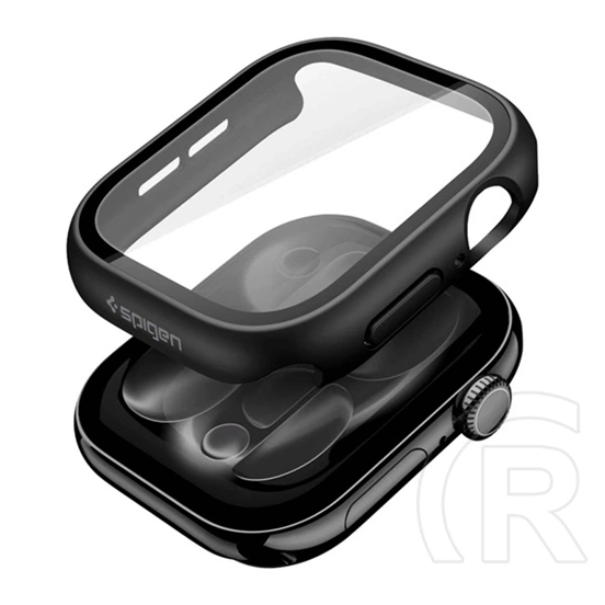 Spigen Apple Watch Series 11 42mm  thin fit 360 műanyag óra keret (ütésállóság, 360° védelem + üveg) fekete