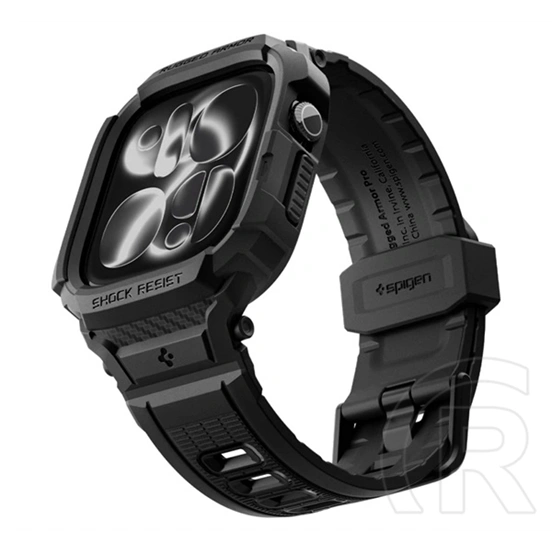 Spigen Apple Watch Series 12 42mm rugged armor pro pótszíj (egyedi méret, szilikon, ütésállóság + szilikon keret) fekete