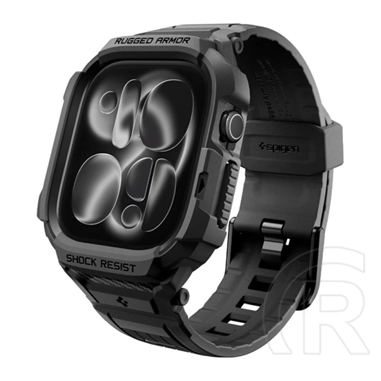 Spigen Apple Watch Series 12 46mm rugged armor pro pótszíj (egyedi méret, szilikon, ütésállóság + szilikon keret) fekete
