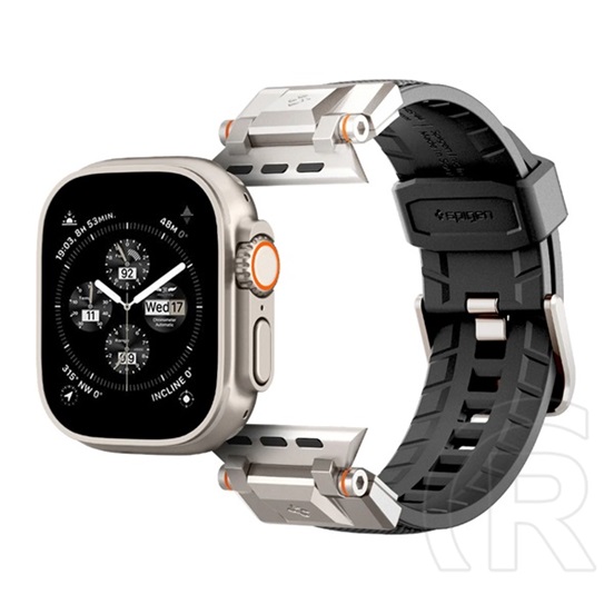 Spigen Apple Watch Series 9 45mm durapro armor pótszíj (egyedi méret, szilikon, állítható, fém csat) fekete