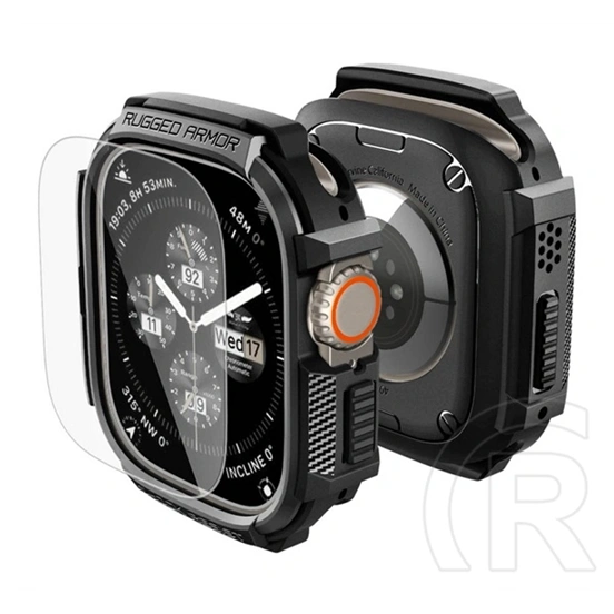 Spigen Apple Watch Ultra 3 49mm  rugged armor műanyag óra keret (ütésállóság + kijelzővédő üveg) fekete