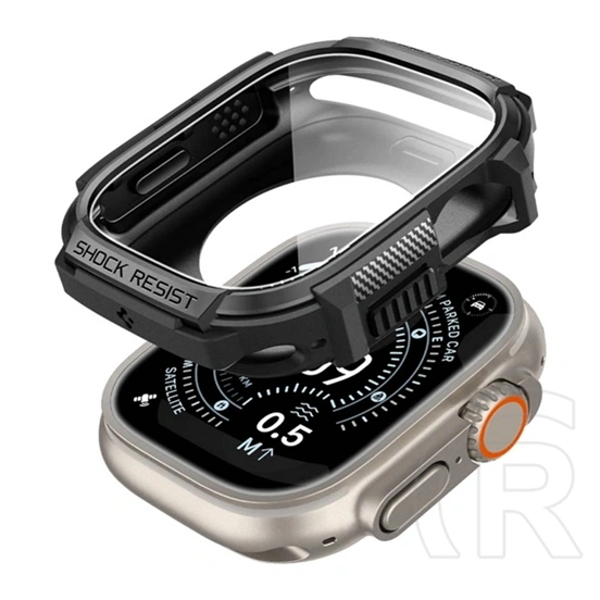 Spigen Apple Watch Ultra 3 49mm  rugged armor műanyag óra keret (ütésállóság + kijelzővédő üveg) fekete