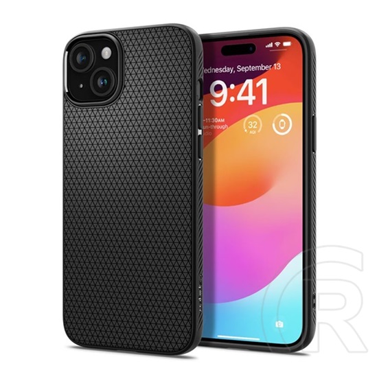 Spigen Apple iPhone 15 Plus liquid air szilikon telefonvédő (közepesen ütésálló, légpárnás sarok, rombusz minta) fekete