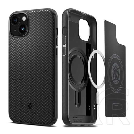 Spigen Apple iPhone 15 Plus mag armor telefonvédő (közepesen ütésálló, Apple magsafe kompatibilis, csíkos minta) fekete