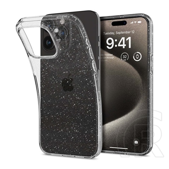 Spigen Apple iPhone 15 Pro Max liquid crystal glitter  védő (közepesen ütésálló, légpárnás sarok, csillámporos) átlátszó