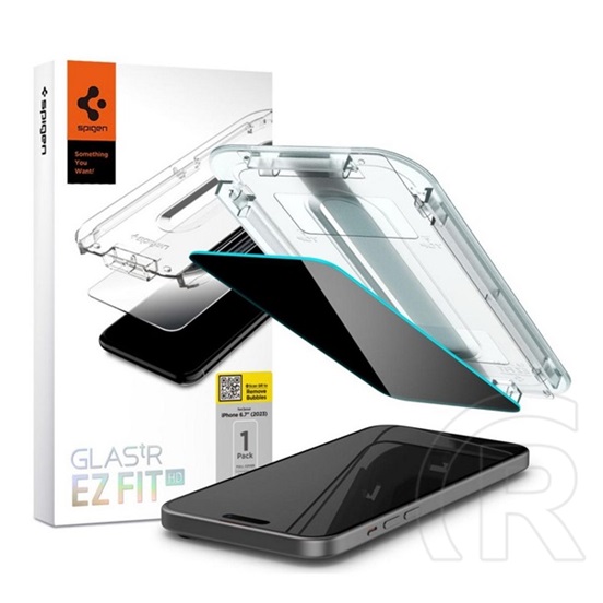Spigen Apple iPhone 15 Pro ez fit képernyővédő üveg (2.5d, betekintés védelem, 0.2mm, 9h) átlátszó