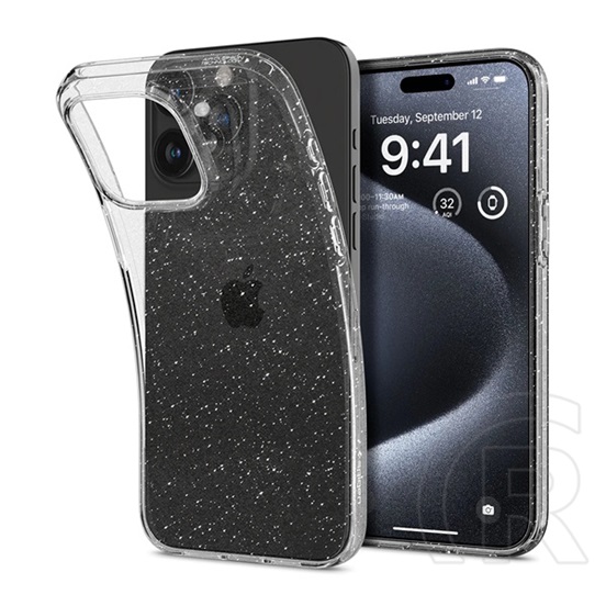 Spigen Apple iPhone 15 Pro liquid crystal glitter  védő (közepesen ütésálló, légpárnás sarok, csillámporos) átlátszó