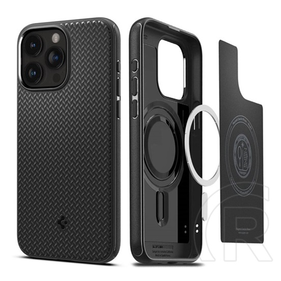 Spigen Apple iPhone 15 Pro mag armor telefonvédő (közepesen ütésálló, Apple magsafe kompatibilis, csíkos minta) fekete