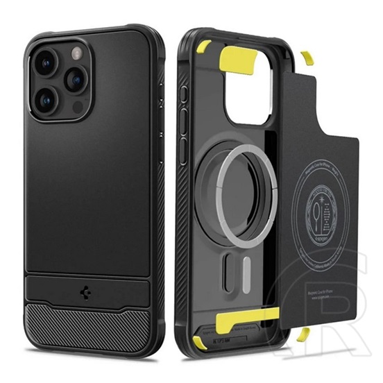 Spigen Apple iPhone 15 Pro rugged armor szilikon telefonvédő (közepesen ütésálló, légpárnás sarok, karbon minta) fekete