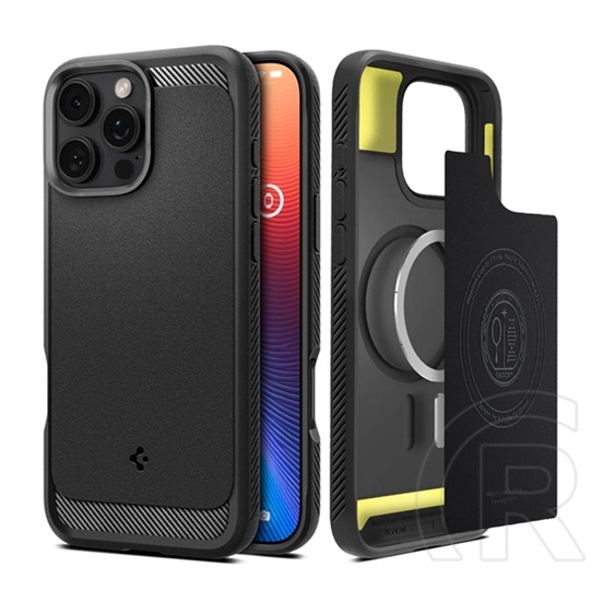 Spigen Apple iPhone 16 Pro Max rugged armor telefonvédő (ütésálló, légpárnás sarok, karbon minta, magsafe) fekete