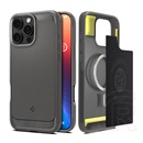 Spigen Apple iPhone 16 Pro Max rugged armor telefonvédő (ütésálló, légpárnás sarok, karbon minta, magsafe) világosszürke
