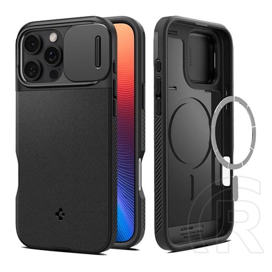 Spigen Apple iPhone 16 Pro optik armor mag telefonvédő (szilikon keret, kameravédő, magsafe kompatilibis) fekete