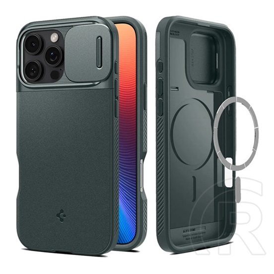 Spigen Apple iPhone 16 Pro Spigen optik armor mag védő (szilikon keret, kameravédő, magsafe kompatilibis) sötétzöld