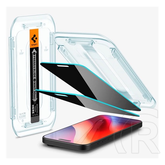 Spigen Apple iPhone 16 Pro ez fit képernyővédő üveg 2db (2.5d, betekintés védelem, 0.2mm, 9h + segédkeret) átlátszó