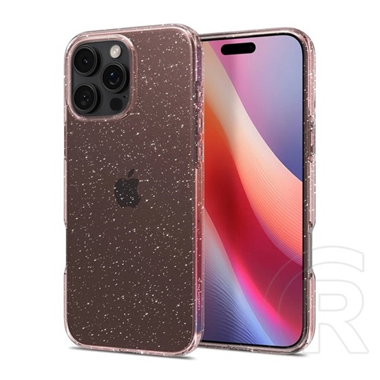 Spigen Apple iPhone 16 Pro liquid crystal glitter telefonvédő (ütésálló, légpárnás sarok, csillámporos) rózsaszín