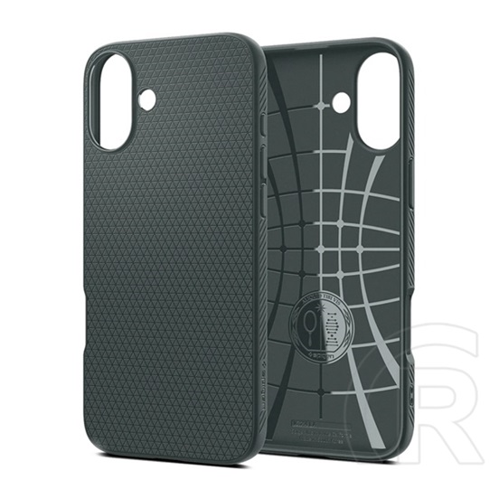 Spigen Apple iPhone 16 liquid air szilikon telefonvédő (ütésállóság, légpárnás sarok, rombusz) sötétzöld