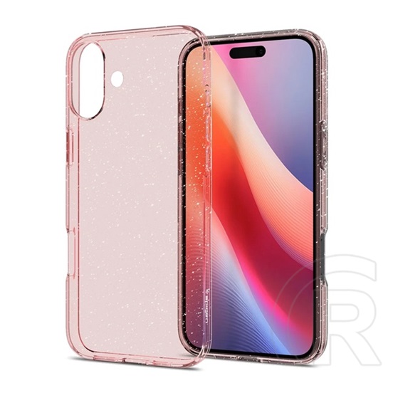 Spigen Apple iPhone 16 liquid crystal glitter szilikon telefonvédő (ütésálló, légpárnás sarok, csillámporos) rózsaszín