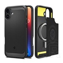 Spigen Apple iPhone 16 Rugged Armor szilikon telefonvédő (ütésállóság, légpárnás sarok, karbon minta, MagSafe, fekete)