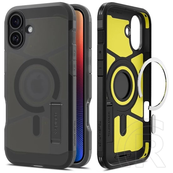 Spigen Apple iPhone 16 tough armor mag műanyag telefonvédő (ütésállóság, matt, magsafe,kitámasztó) fekete