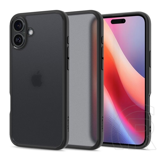 Spigen Apple iPhone 16 ultra hybrid műanyag telefonvédő (ütésállóság, légpárnás keret, matt) fekete/átlátszó