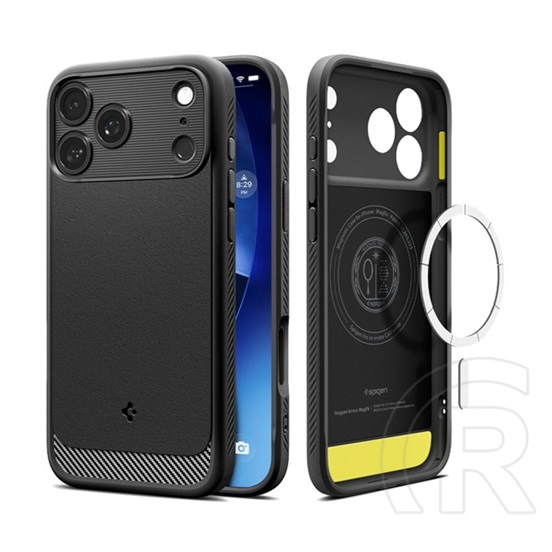 Spigen Apple iPhone 17 Pro rugged armor szilikon védő (ütésállóság, légpárnás sarok, karbon minta, magsafe) fekete