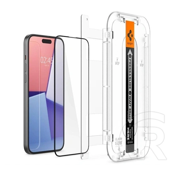 Spigen EZ Fit HD képernyővédő üveg (2.5d, tokbarát, ultravékony, 0.2mm, 9H, segédkeret, fekete)