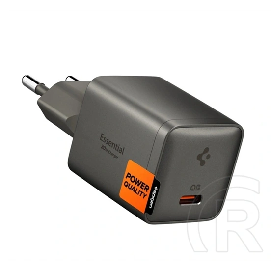 Spigen Essential EE301EU-GAN hálózati töltő type-c aljzat (30w, gan, pd gyorstöltő, sötétszürke)